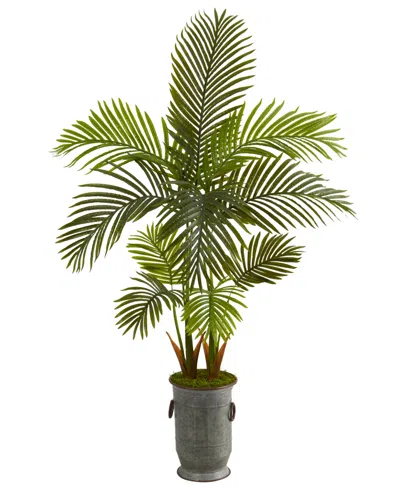 Nearly Natural 58in. Areca Palm Artificial Tree In Vintage Metal Planter In Green