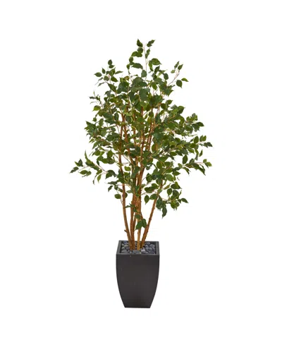 Nearly Natural 58in. Ficus Artificial Tree In Black Planter In Green