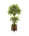 Nearly Natural 59" Variegated Ficus Artificial Tree In Decorative Planter In Green