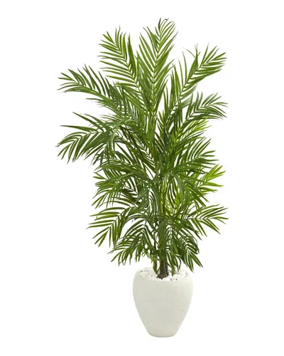 Nearly Natural 5' Areca Palm Artificial Tree In White Planter In Green