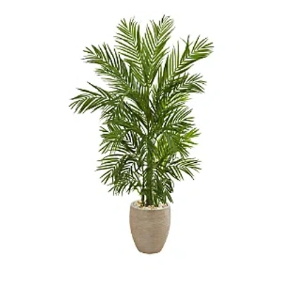 Nearly Natural 5ft. Areca Palm Artificial Tree In Sand Colored Planter In Green