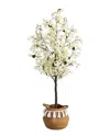 Nearly Natural 5ft Artificial Bougainvillea Tree With Handmade Tassel Basket