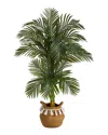 Nearly Natural 5ft Artificial Double Stalk Golden Cane Palm Tree With Handmade Basket In Green