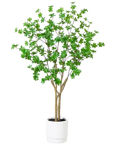 Nearly Natural 5ft Artificial Enkianthus Tree In Decorative Planter In Green