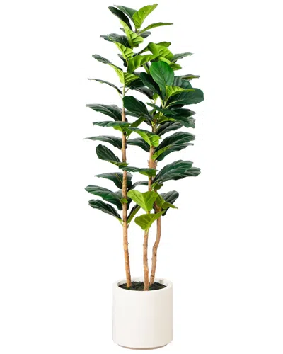 Nearly Natural 5ft. Artificial Fiddle Leaf Tree In Decorative Whi In Green