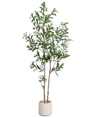 Nearly Natural 5ft Artificial Minimalist Olive Tree In Decorative Planter In Green