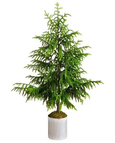 Nearly Natural 5ft. Artificial Real Touch Norfolk Island Pine In Metal Tin  Planter In Green