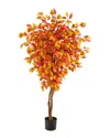 Nearly Natural 5ft Autumn Ficus Artificial Fall Tree In Orange