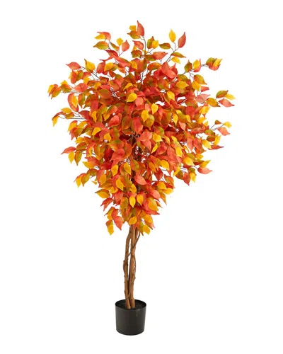 Nearly Natural 5ft Autumn Ficus Artificial Fall Tree In Orange