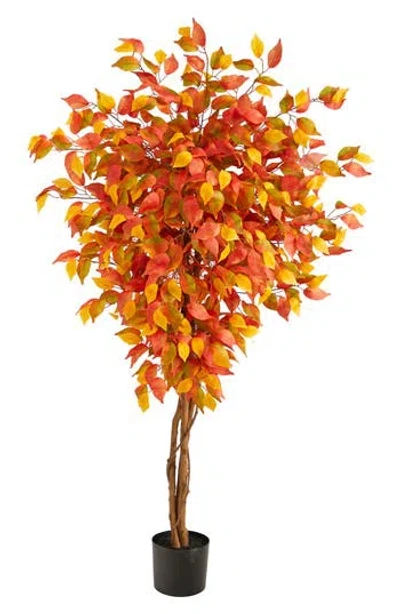 Nearly Natural 5ft Autumn Ficus Artificial Tree In Orange