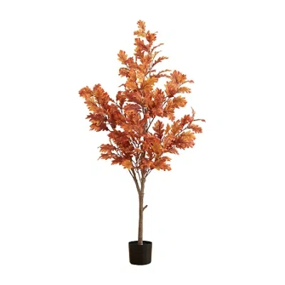 Nearly Natural 5ft Autumn Oak Indoor Artificial Tree In Orange