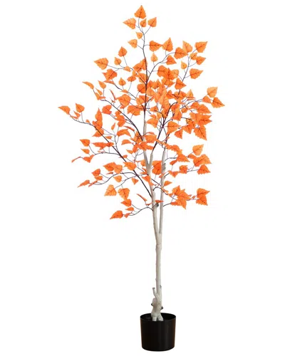 Nearly Natural 5ft. Autumn Paper Birch Artificial Fall Tree In Orange