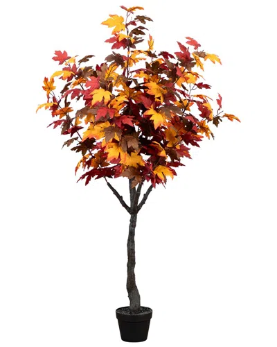 Nearly Natural 5ft Artificial Autumn Eucalyptus Tree With Handmade Tassel Basket In Orange