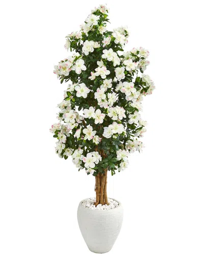 Nearly Natural 5ft. Azalea Artificial Tree In White Planter