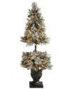 Nearly Natural 5ft Flocked Artificial Porch Christmas Tree In Green