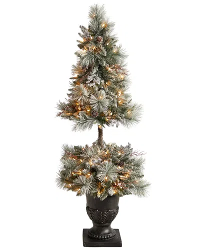 Nearly Natural 5ft Flocked Artificial Porch Christmas Tree In Green