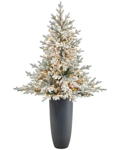 Nearly Natural 5ft Flocked Fraser Fir Artificial Christmas Tree In Green