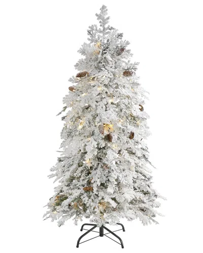 NEARLY NATURAL NEARLY NATURAL 5FT. FLOCKED MONTANA DOWN SWEPT SPRUCE ARTIFICIAL CHRISTMAS  TREE