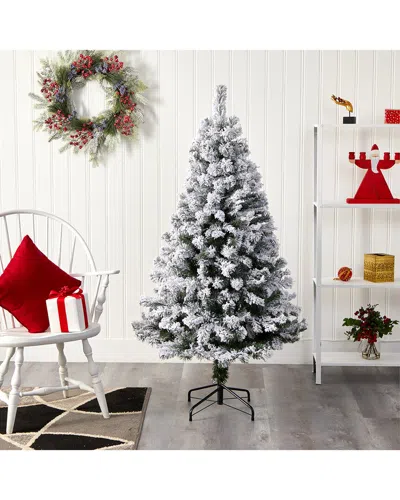 Nearly Natural 5ft. Flocked West Virginia Fir Artificial Christmas Tree In White