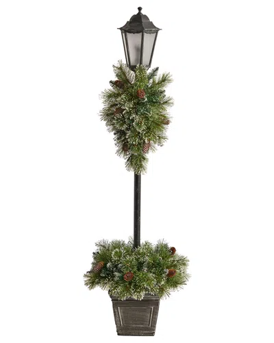Nearly Natural 5ft. Holiday Pre-lit Decorated Lamp Post In Green