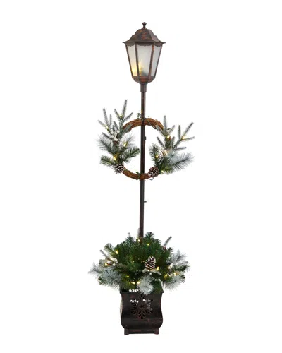 Nearly Natural 5ft Holiday Pre-lit Decorated Lamp Post In Green