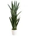 Nearly Natural 5ft Indoor/outdoor Uv-resistant Artificial Sansevieria Plant In Decorative Planter In Green