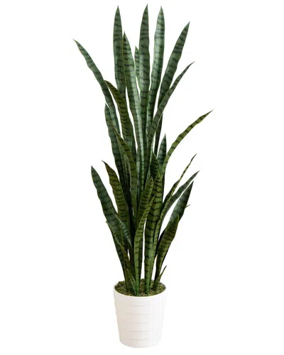 Nearly Natural 5ft Indoor/outdoor Uv-resistant Artificial Sansevieria Plant In Decorative Planter In Green