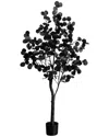 Nearly Natural 5ft. Pre-lit Artificial Halloween Black Eucalyptus Tree In Black