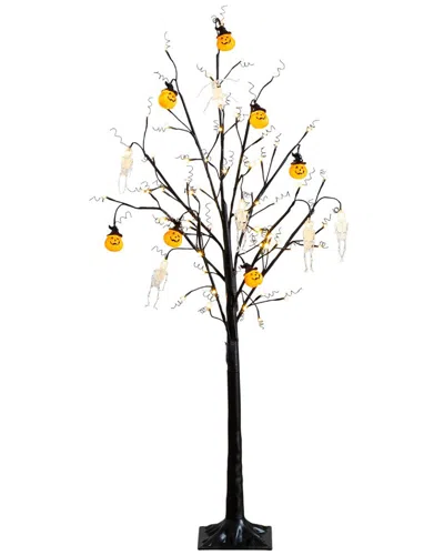 Nearly Natural 5ft. Pre-lit Artificial Halloween Pumpkins & Skulls Ornament  Tree In Multi