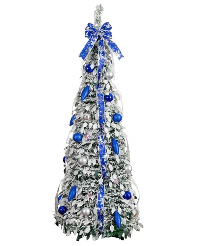 Nearly Natural 5ft. Pre-lit Artificial Pop Up Flocked Christmas Tree In Silver