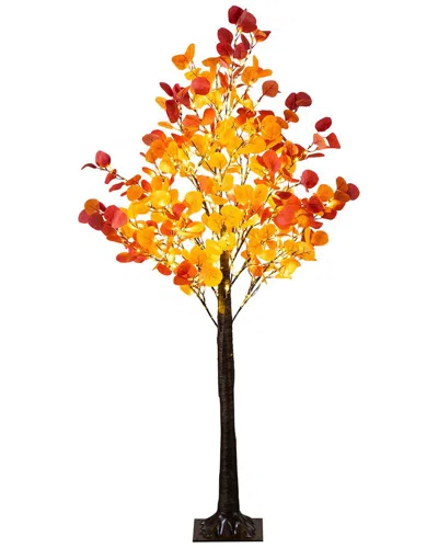 Nearly Natural 5ft. Pre-lit Bright Autumn Eucalyptus Artificial Fall Tree In Orange
