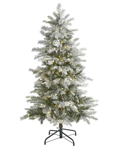 Nearly Natural 5ft. Slim Flocked Nova Scotia Spruce Artificial Christmas Tree In Green