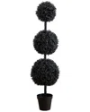 Nearly Natural 4ft. Uv Resistant Artificial Halloween Black Triple Ball  Boxwood Topiary (indoor/out In Black