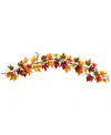 Nearly Natural 6' Autumn Maple Leaf And Berry Fall Garland In Orange