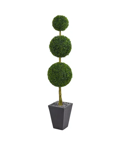 NEARLY NATURAL 6' BOXWOOD TRIPLE BALL TOPIARY ARTIFICIAL TREE IN SLATE PLANTER UV RESISTANT