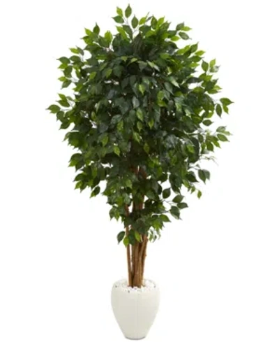 Nearly Natural 6' Ficus Artificial Tree In White Planter In Green