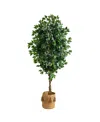Nearly Natural 6' Ficus Artificial Tree With Natural Trunk In Planter With Tassels In Green