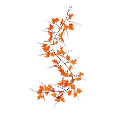 Nearly Natural 6-ft Pre-lit Autumn Maple Artificial Fall Garland With 54 Warm White Led Lights In Orange