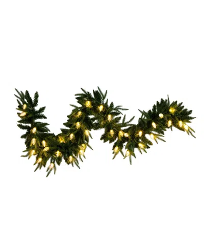 Nearly Natural 6" Pre-lit Artificial Luxembourg Pine Christmas Garland Bulb Led Lights In Green