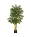 Nearly Natural 6' Triple Stalk Gold-tone Cane Artificial Palm Tree In Green