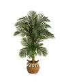 Nearly Natural 60" Artificial Double Stalk Cane Palm Tree With Handmade Woven Cotton Basket In Green