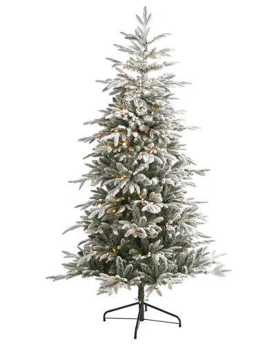 Nearly Natural 6.5ft. Flocked Manchester Spruce Artificial Christmas Tree In White