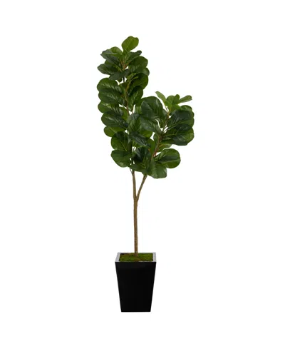 Nearly Natural 68" Fiddle Leaf Fig Artificial Tree In Metal Planter In Green