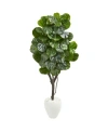 Nearly Natural 67" Fiddle Leaf Fig Artificial Tree In Sand Stone Planter In Green
