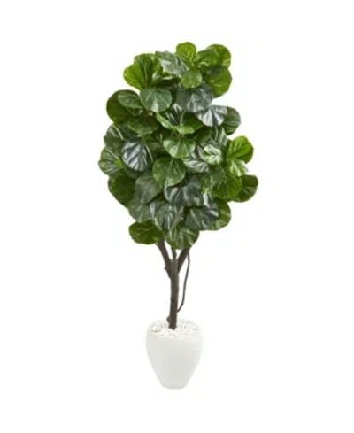 Nearly Natural 67" Fiddle Leaf Fig Artificial Tree In Sand Stone Planter In Green