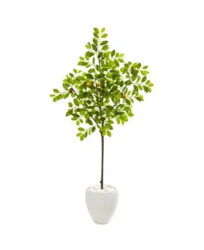 Nearly Natural 68" Lemon Artificial Tree In White Planter In Green