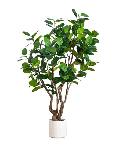 Nearly Natural 6ft Artificial Audrey Ficus Leaf Tree In Decorative Planter In Green