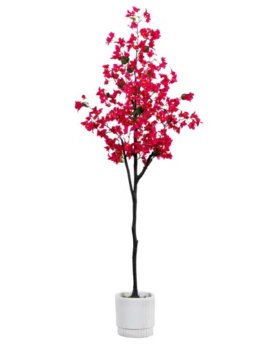 Nearly Natural 6ft Artificial Bougainvillea Tree With Decorative Planter In Red
