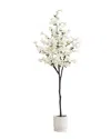 Nearly Natural 6ft Artificial Cherry Blossom Tree With Decorative Planter In White