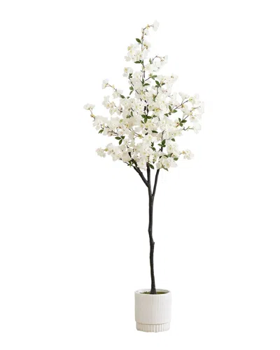 Nearly Natural 6ft Artificial Cherry Blossom Tree With Decorative Planter In White